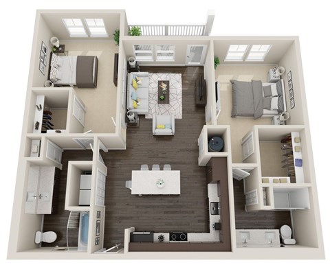 Floor plan for 2 beds, 2 baths, 1214 sqft